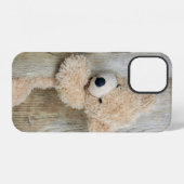 Coque iPhone 12 Ours Cute Stuffé Mur Rustique En Bois (Verso Horizontal)
