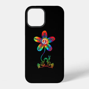 Coque iPhone 12 Paix Courage Amour Espoir Grenouilles Hippie
