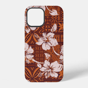 Coque iPhone 12 Papier peint fleurs d'hibiscus hawaïen vintage tri