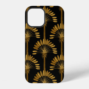 Coque iPhone 12 Papier peint or et noir avec motif floral en th