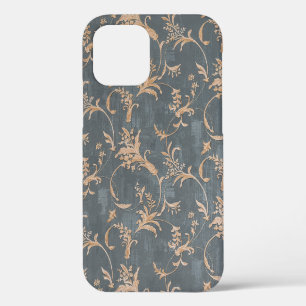 Coque iPhone 12 Papier peint vintage rétro à fleurs sur le dos