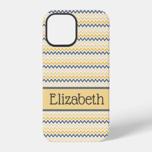 Coque iPhone 12 Papier personnalisé avec monogramme jaune gris che