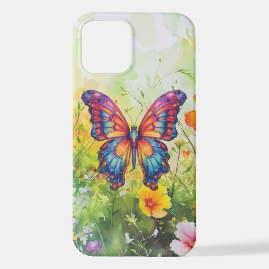 Coque iPhone 12 Papillon Bleu Orange ailes (Verso)