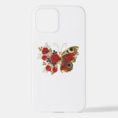 Coque iPhone 12 Papillon de fleurs rouges aux roses rouges (Verso)