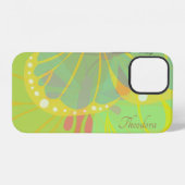 Coque iPhone 12 Papillon jaune bleu chic or (Verso Horizontal)