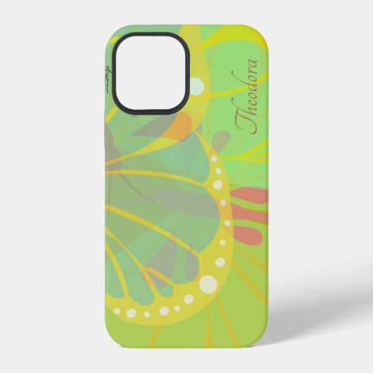 Coque iPhone 12 Papillon jaune bleu chic or (Verso)