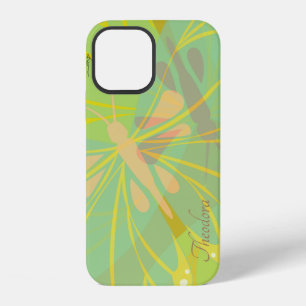 Coque iPhone 12 Papillon jaune bleu or chic