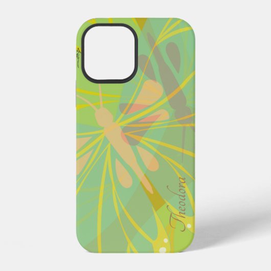 Coque iPhone 12 Papillon jaune bleu or chic (Verso)