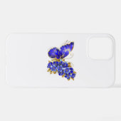 Coque iPhone 12 Papillon saphir à fleurs (Verso Horizontal)