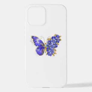Coque iPhone 12 Papillon saphir à fleurs