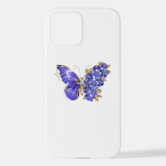 Coque iPhone 12 Papillon saphir à fleurs (Verso)