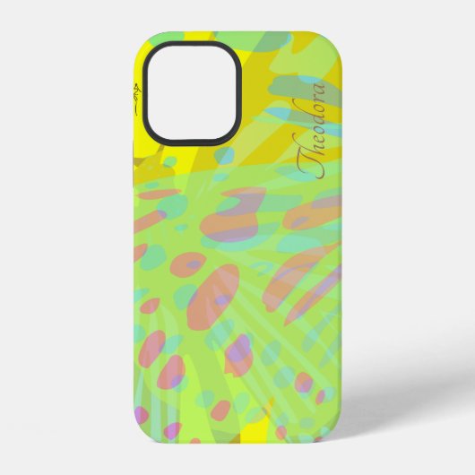 Coque iPhone 12 Papillon Violet Jaune Abstrait Chic Or (Verso)
