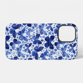 Coque iPhone 12 Papillons Aquarelle Bleue (Verso Horizontal)