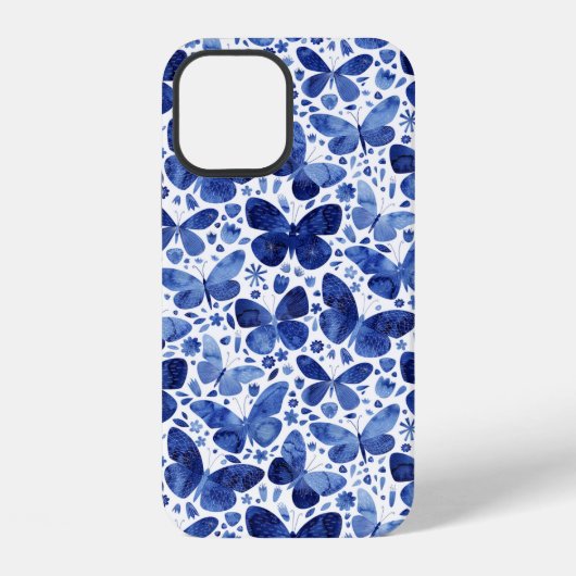 Coque iPhone 12 Papillons Aquarelle Bleue (Verso)
