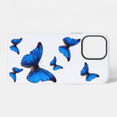 Coque iPhone 12 Papillons Morpho Bleus en vol (Verso Horizontal)