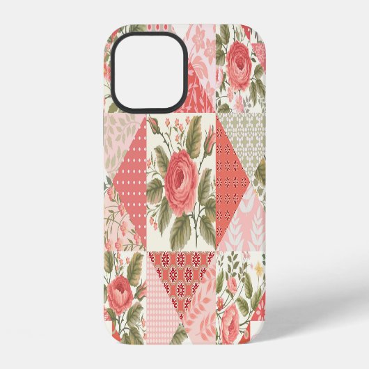 Coque iPhone 12 Papillons rose Patchwork sans couture (Verso)