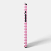 Coque iPhone 12 Papillons sur gingham rose (Côté gauche)