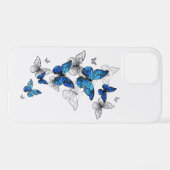 Coque iPhone 12 Papillons volants bleus Morpho (Verso Horizontal)