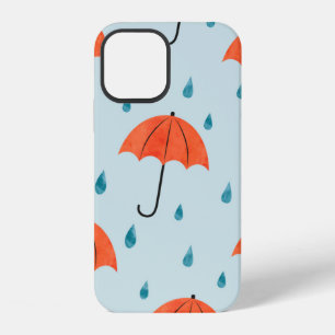 Coque iPhone 12 Parapluies et gouttes de pluie sans couture. Aquar