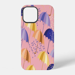 Coque iPhone 12 Parapluies, gouttes, motif coloré et transparent.