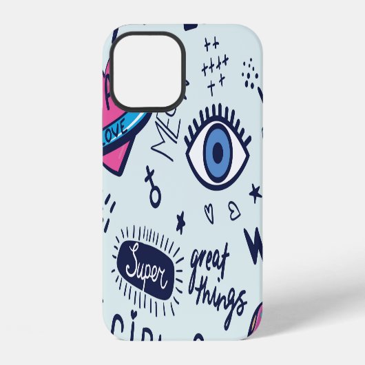 Coque iPhone 12 Patch mode : autocollants Pop Art. (Verso)