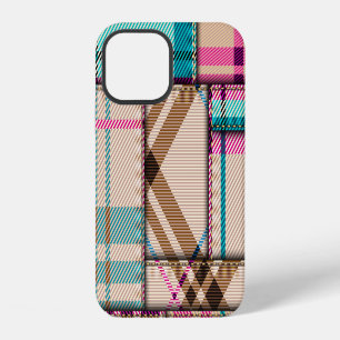 Coque iPhone 12 Patchwork carreaux, fond sans couture vintage.