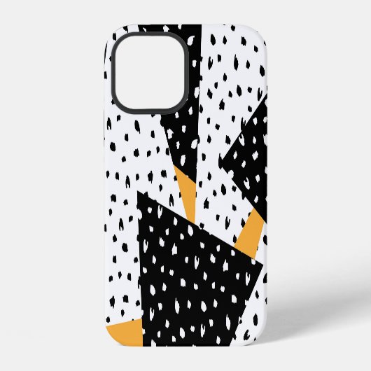 Coque iPhone 12 Patchwork de points minimal : Noir Blanc Jaune (Verso)
