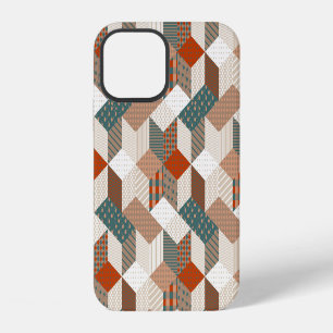 Coque iPhone 12 Patchwork Étoiles Brun Vert Vintage
