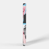 Coque iPhone 12 Patchwork flamingo tropical, motif de palmier. (Côté droit)