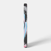 Coque iPhone 12 Patchwork flamingo tropical, motif de palmier. (Côté gauche)