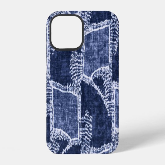 Coque iPhone 12 Patchwork Indigo : Élégance à Carreaux Texturés (Verso)