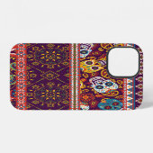 Coque iPhone 12 Patchwork mexicain : conception traditionnelle vin (Verso Horizontal)