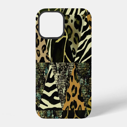 Coque iPhone 12 Patchwork Safari : Impression d'animal à l'aquarel (Verso)