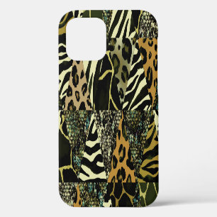 Coque iPhone 12 Patchwork Safari : Poster de animal aquarelle.