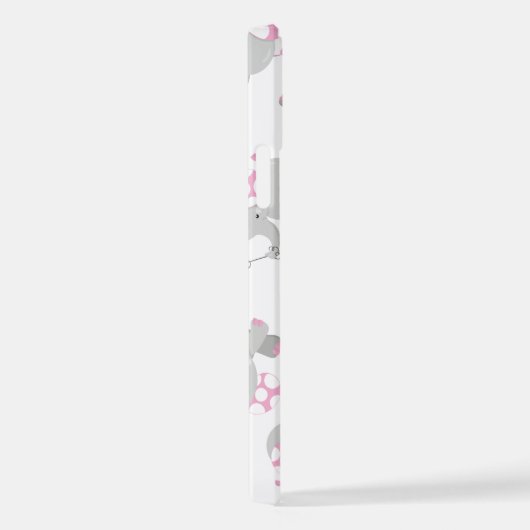 Coque iPhone 12 Pattern of Elephants, Cute Elephants - Pink Gray (Côté droit)