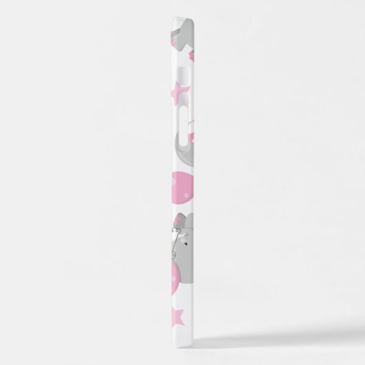 Coque iPhone 12 Pattern of Elephants, Cute Elephants - Pink Gray (Côté gauche)
