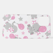 Coque iPhone 12 Pattern of Elephants, Cute Elephants - Pink Gray (Verso Horizontal)