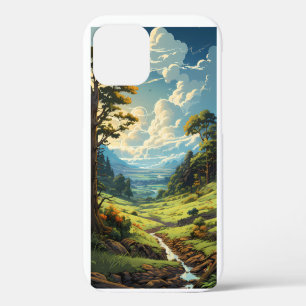 Coque iPhone 12 Paysage Ciel Herbe Verte