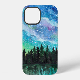Coque iPhone 12 Paysage nocturne à l'aquarelle Voie lactée