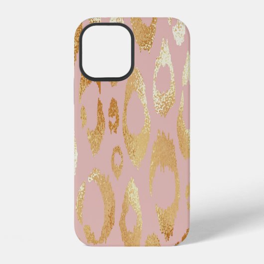 Coque iPhone 12 Peau de léopard, texture or rose (Verso)