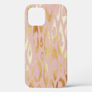 Coque iPhone 12 Peau de léopard, texture or rose