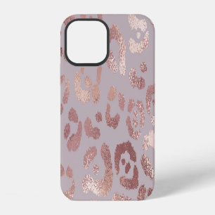 Coque iPhone 12 Peau léopard : élégance or rose.