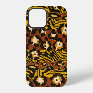 Coque iPhone 12 Peaux de léopard et de tigre animal sauvage patchw