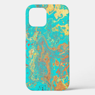 Coque iPhone 12 Peinture à brosse sèche marbre or oeuvre d'art. Ab