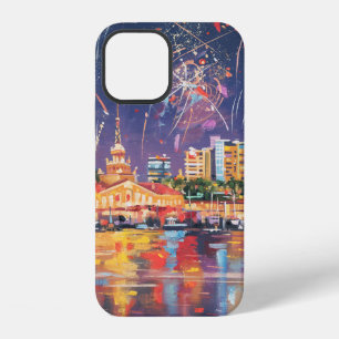 Coque iPhone 12 Peinture à l'huile sur la toile du port maritime d