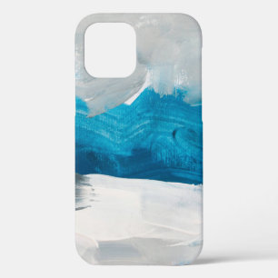 Coque iPhone 12 Peinture abstraite bleue, grise et blanche fond
