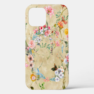 Coque iPhone 12 Peinture aquarelle de feuille et de fleurs, sans c