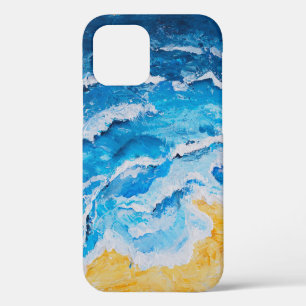 Coque iPhone 12 Peinture de mer et de plage à l'acrylique sur chev