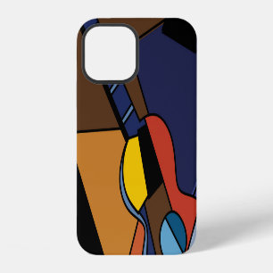 Coque iPhone 12 Peinture surréaliste de guitare cubiste.