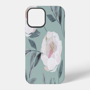 Coque iPhone 12 Peonies Roses Blanches : Broderie Florale.